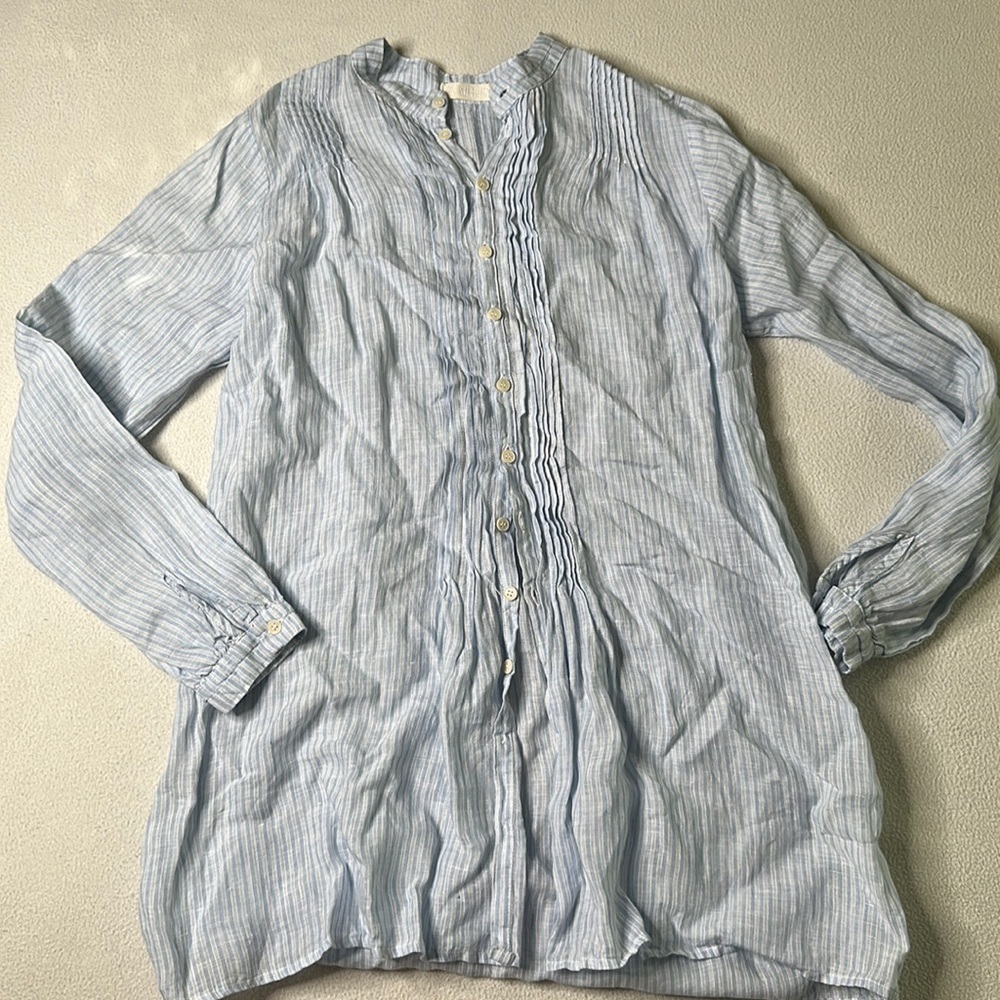 CP Shades Blue White Straiped Tunic Button Down - Picture 3 of 6